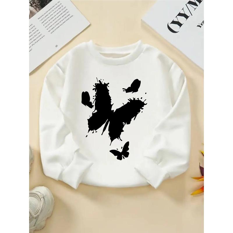European sizes Crewneck Sweatshirt for Kids Featuring a Butterfly Splash Art Design, It Serves As Both Sportswear And Casual Attire