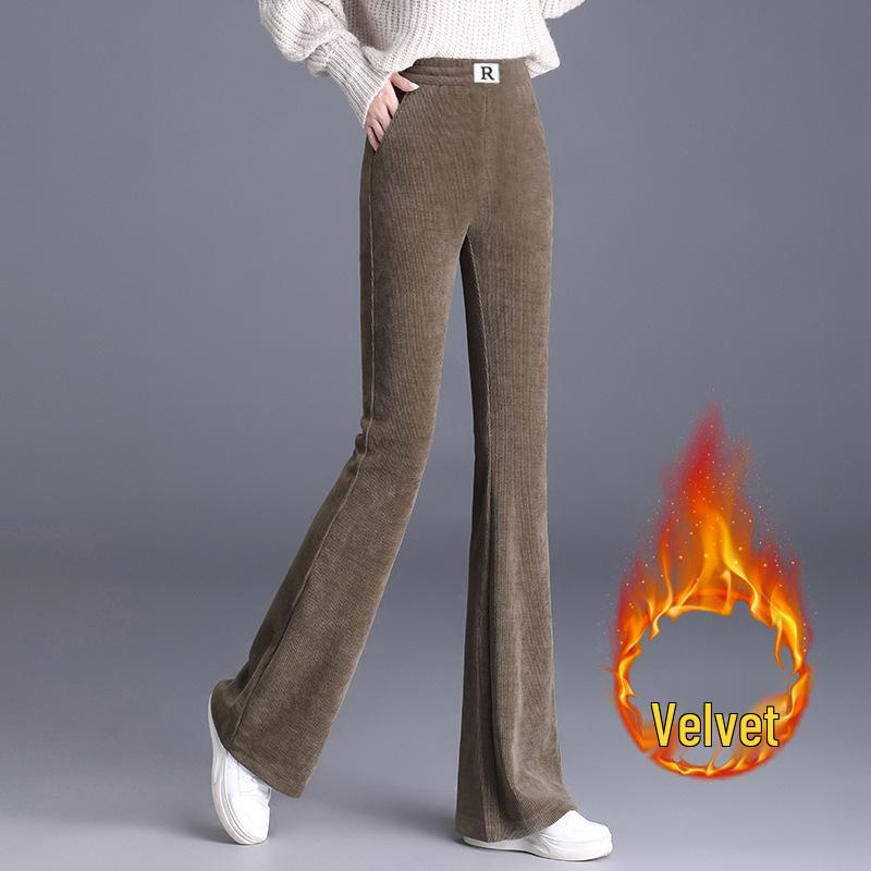 

Женские вельветовые брюки с высокой талией и вельветовой подкладкой – Большой размер, Свободные, Стройнящие, Микроклеш, Длинные брюки для осени/зимы. 3XL (recommended 110-125 jin)