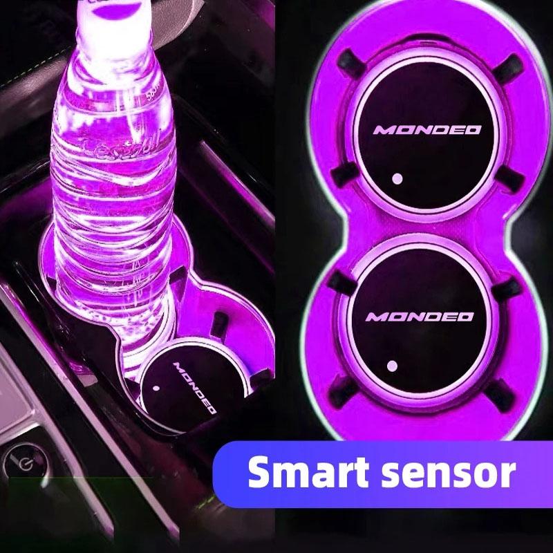 XFVD7 Luminous Car Water Cup Coaster Holder 7 Colorful USB Charging Car Led Atmosphere Light For Ford Mondeo MK5 MK4 MK3