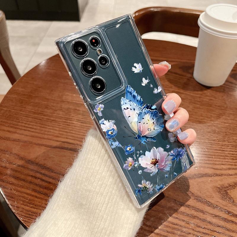 Clear Flowers Pattern Phone Case For Samsung Galaxy S26 S25 S24 S23 Ultra S22 Plus S24 S21 FE S25 Edge Shockproof TPU Soft Cover