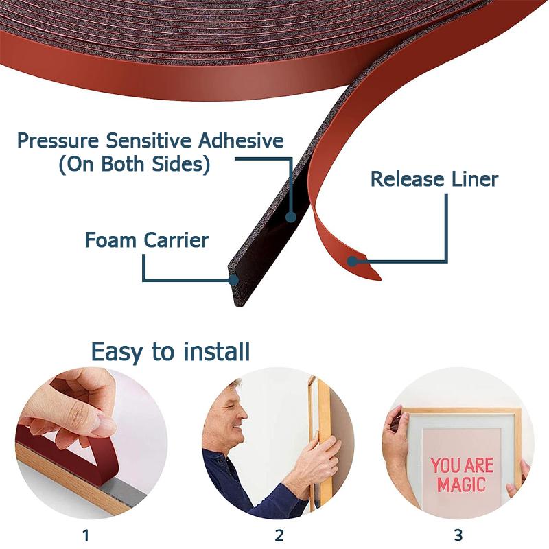 High Temperature Resistant Doublesided Tape Heavy Duty Waterproof Mounting Foam Tape For Car Wall LED Strip Light Home Office