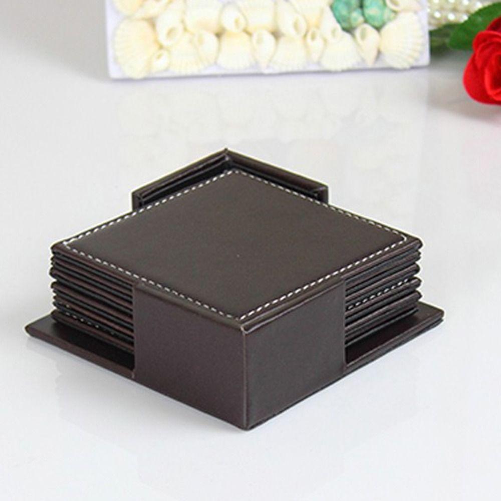 6Pcs Heat-resistant Leather Coaster Business Round/Square Drink Mat  Afternoon Tea Mug