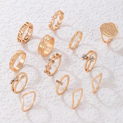 13-piece Set of Ladies' Rings - Simple Virgin Mary Pattern Joint Rings - Small Flowers and Leaves - 13-piece Set of Ring Finger Rings