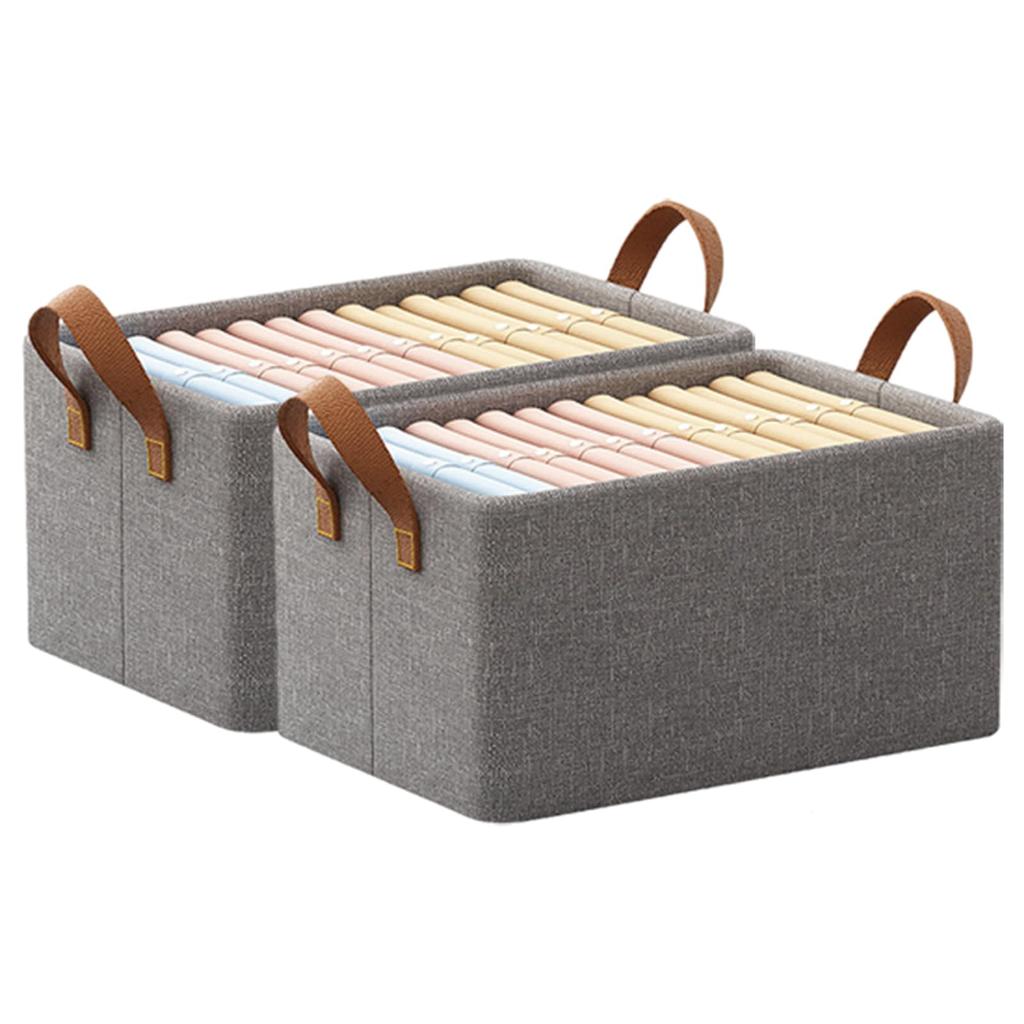 2 PCS Large Capacity Foldable Storage Box Cationic Fabric with Sturdy Steel Frame Support,  Perfect for Storing Clothe Jeans