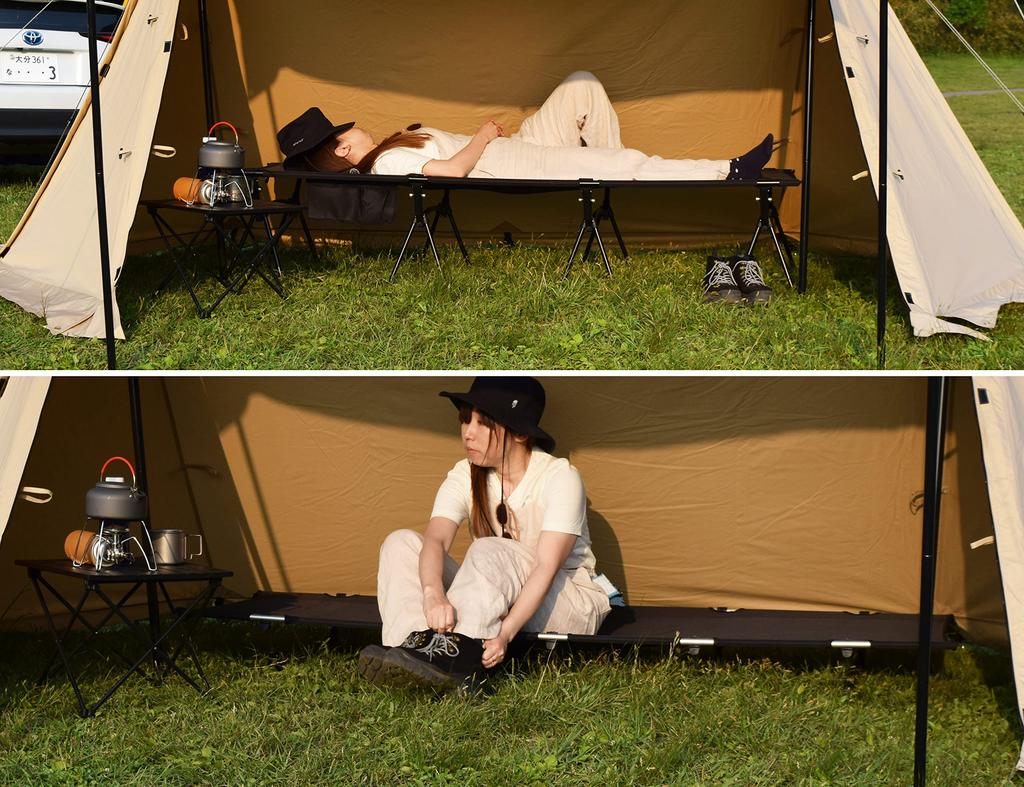 Cot WINGEAR Outdoor Cot 2WAY Type Beige High Type Low Type Outdoor Type Easy Assembly Lever Type Simple Bed Lightweight Storage Compact Load Capacity