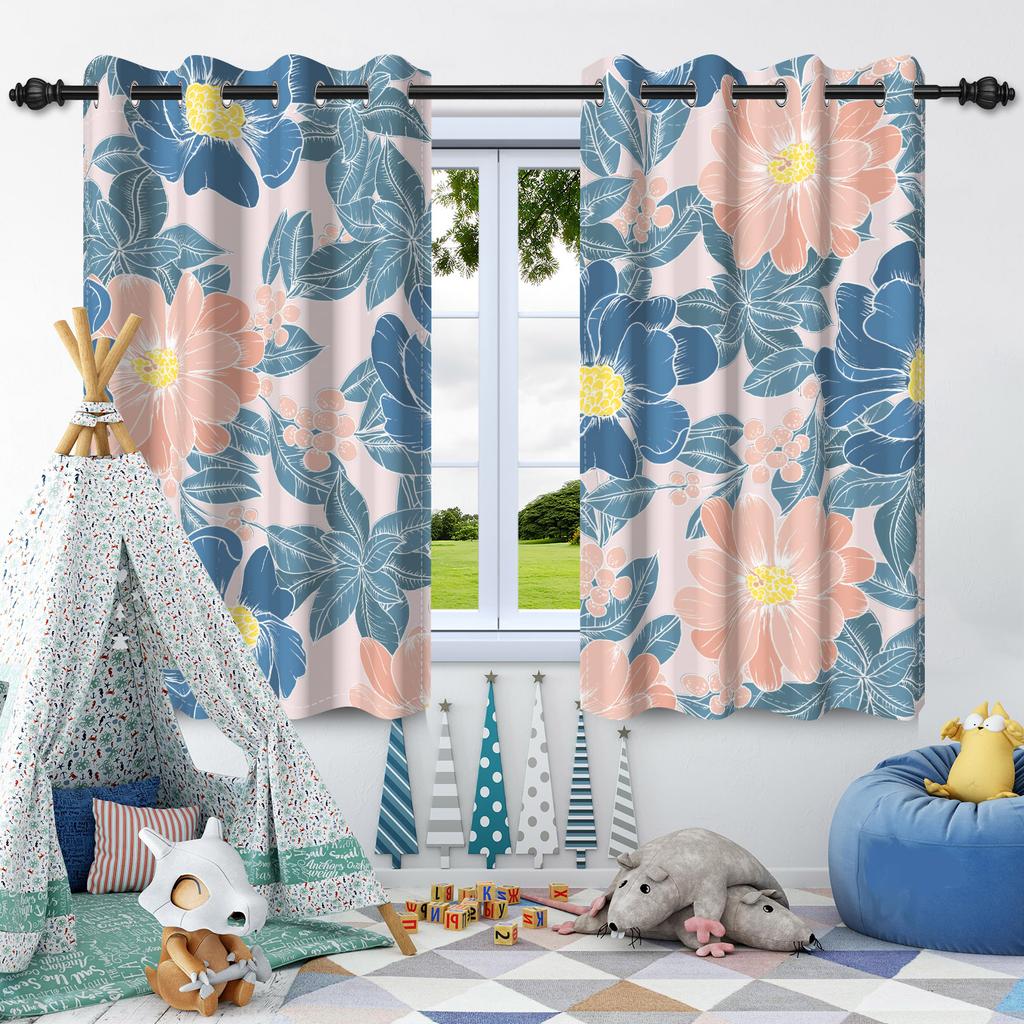 2pcs Fresh Flowers Plants Blackout Curtain Bedroom Privacy Partition Living Room Darkening Heat insulation Window Curtains