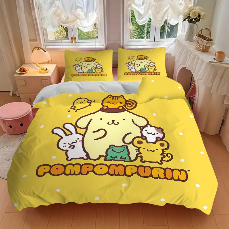Pompom Purin Friends Print 3Pcs Bedding Setduvet Cover With 2 Bedropillowcase Home Birthday Gift