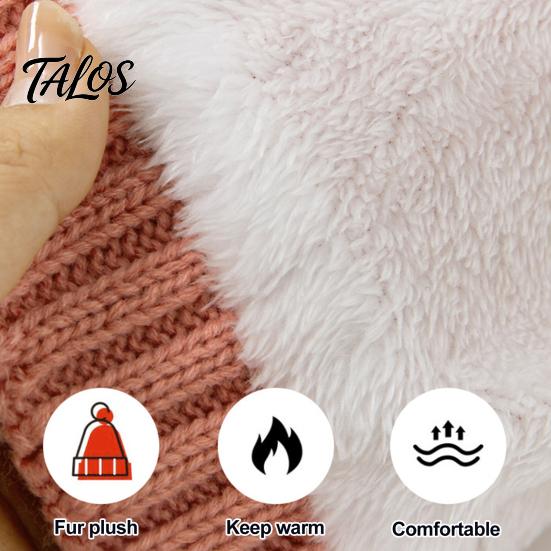 Stylish Winter Outfit Accessories Hat Neck Warmer Gloves Set, Knitted Beanies with Pompom, Touch Thermal Fleece Lined Screen Gloves, Knit for