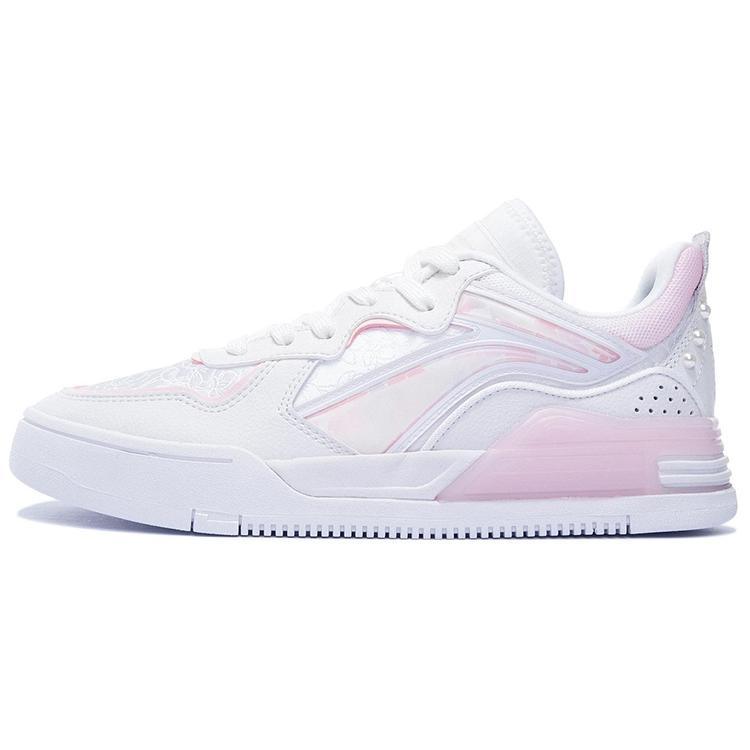 New LiNing Wave V1 Cherry Blossom Limited Edition Anti Slip Wear Resistant Low Top Skateboard Shoes Women's White Pink AGCS182-3