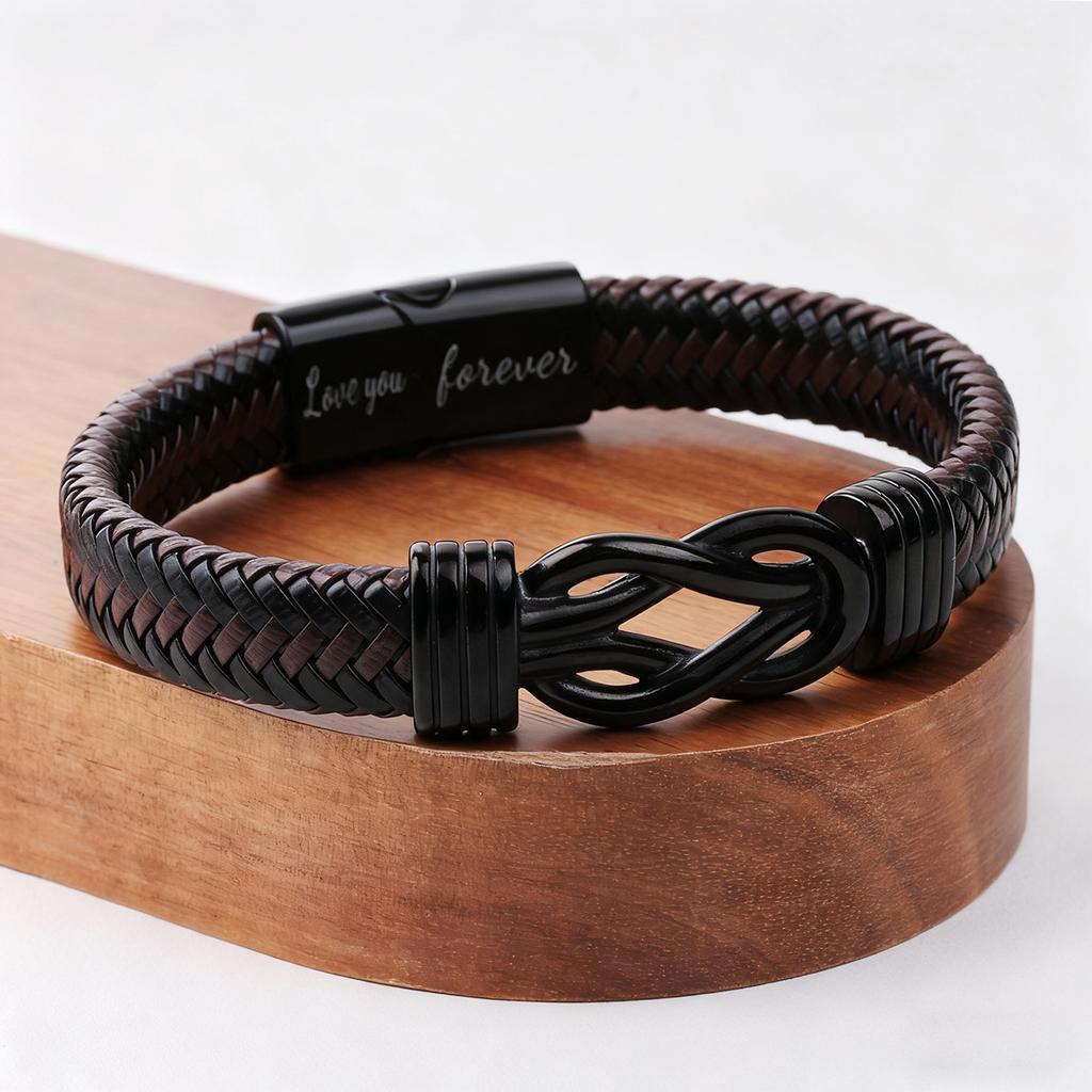 Creative for Son Perfect Gift Stainless Steel r Bracelet Leather Infinity Charm Multi-Laye 2pcs(Bracelet+Card) Elegant