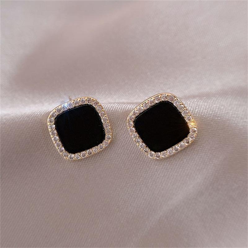 

S925 Silver Needle Korean Exaggeration With Diamond Simple Square Geometric Studs Earrings Women
