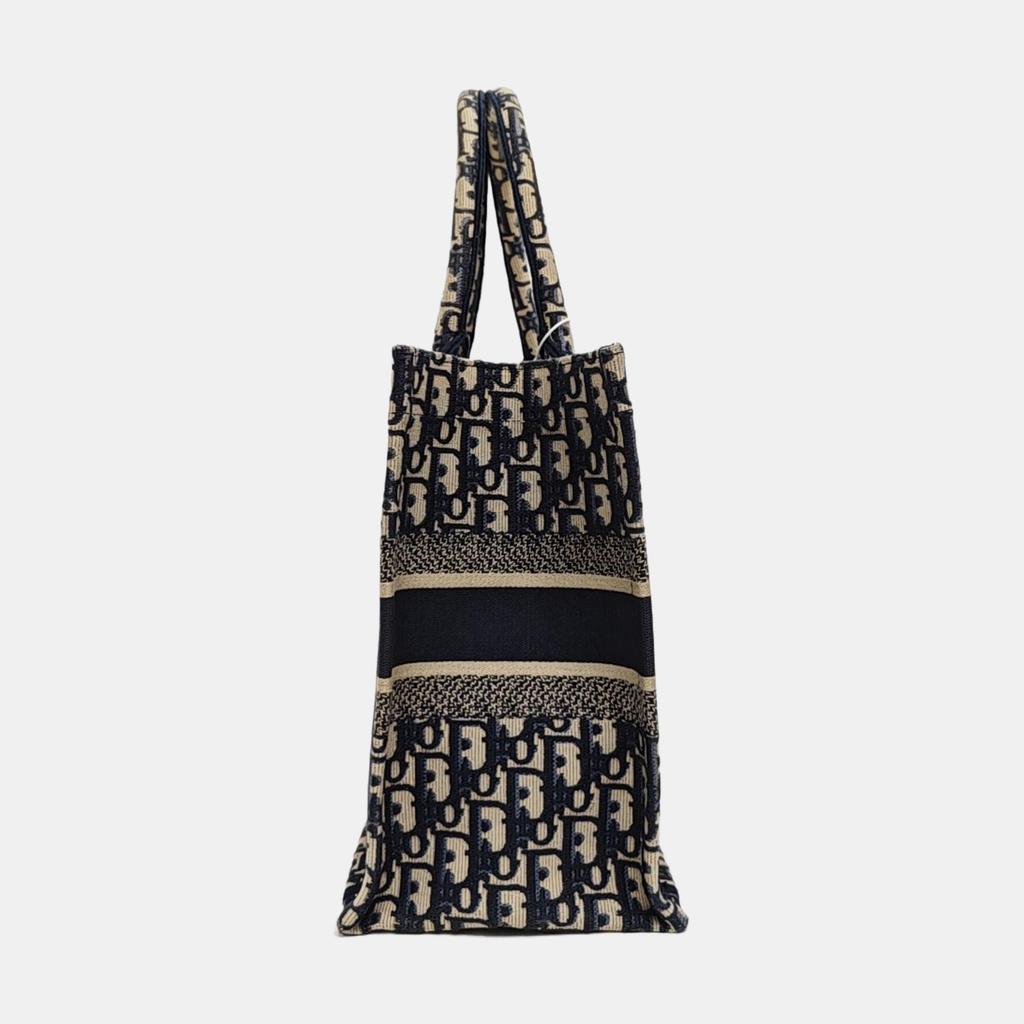 [Usato] Borsa Tote Media Tela Blu Ricamo Monogramma Borsa a Mano - Ottime Condizioni #7AWINR