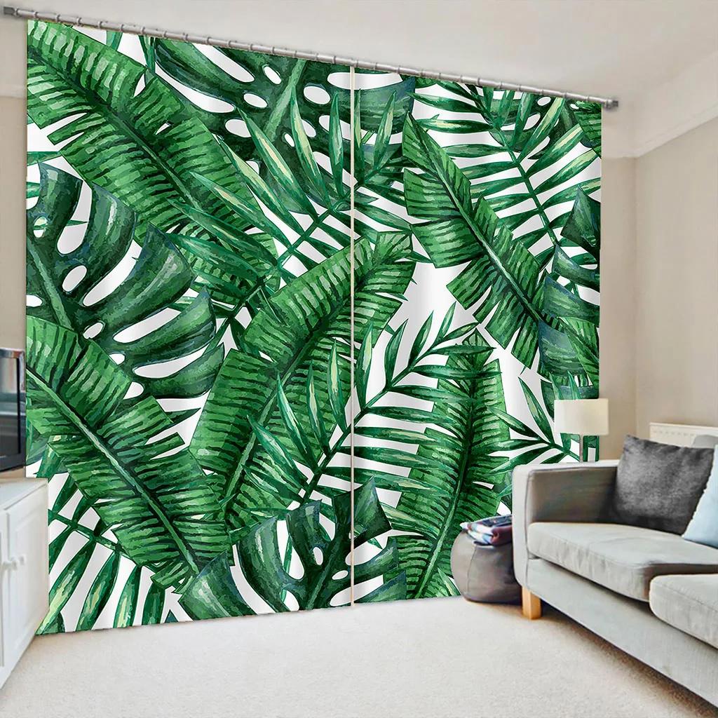 2 stuks Tropische Plant Cactus Gordijnen Bladerpatroon Botanisch Bedrukt Gordijnroedezak Raambekleding Voor Woonkamer Keuken