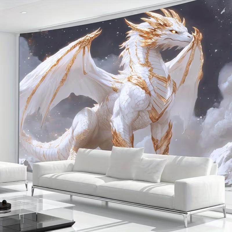 

2D Starry Sky White Dragon Tapestry Modern Fantasy Home Background Cloth 47.2x31.5inch/120*80cm