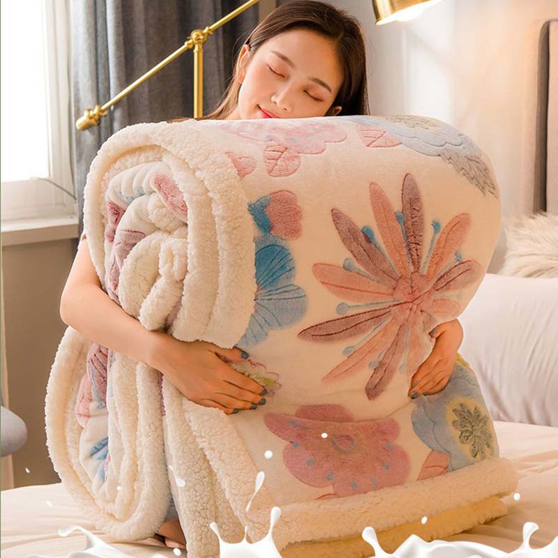 Lamb Wool Blanket Thickened Double Layer Flannel Keep Warm Quilt with Cotton Wadding Soft Sheet Double/single Bed Household Bedding Autumn Winter