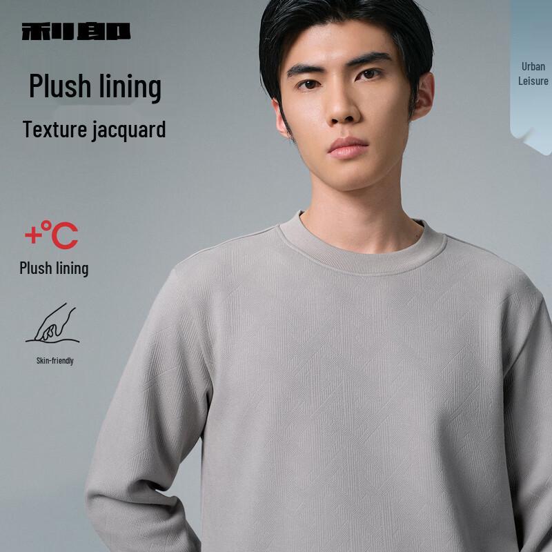 

Lilanz Men s Textured Jacquard Fleece-lined Round Neck Sweatshirt L