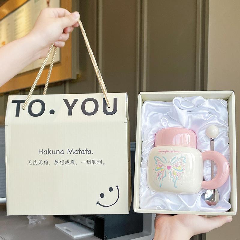 Graduation Gift To Teachers College Students Souvenir Birthday Girls Ceramic Mug with Lid Water Cup Practical Cup