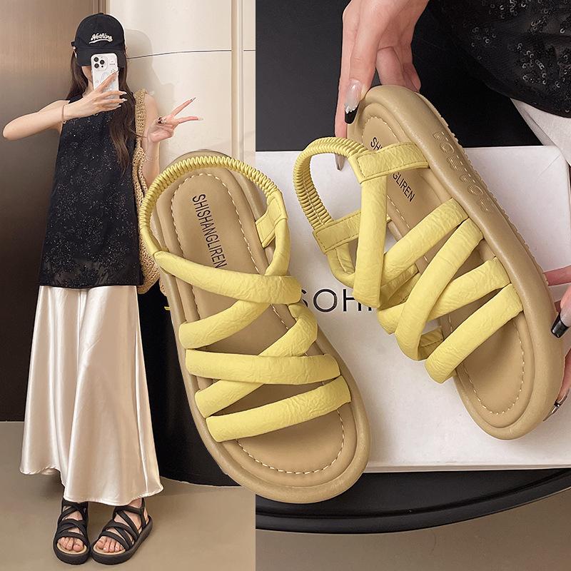 2025 Summer New Outer Wear Beach Sandals Fairy Platform Sandals Round Head Roman Sandals Female