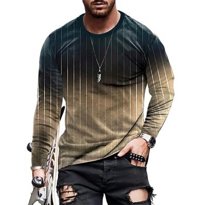 Vintage Stripe Pattern Men's T-shirts Gradient 3D Printed T Shirts Autumn Casual Oversized Round Neck Long Sleeves Tops