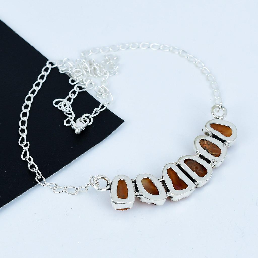 Natural Raw Carnelian Gemstone Necklace in 925 Sterling Silver Handmade Gemstone Jewelry Perfect Gift for Her Bohemian Statement Necklace