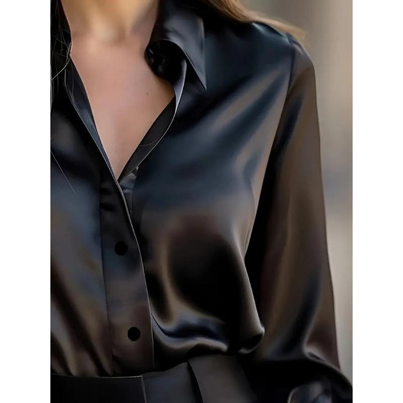 Damen S Langarm V-Ausschnitt Knopfleiste Einfarbig Elegante Bluse