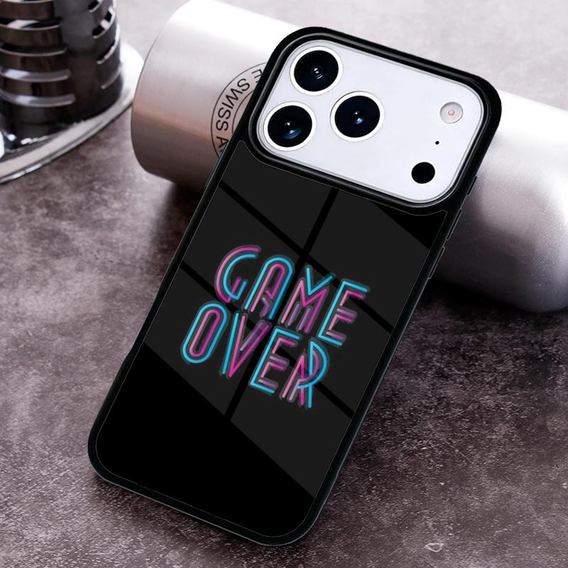 Neon Game Over Pixel Phone Case for iPhone 17 16 15 Pro Max Air 14 13 12 11 Plus Shockproof Capa Cover
