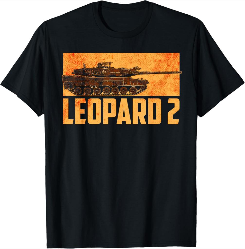 Carro Armato da Battaglia Leopard 2 Germania Design Militare - T-shirt da Uomo Casual Stampata in Cotone 100% a Maniche Corte con Scollo a O per l'Estate.