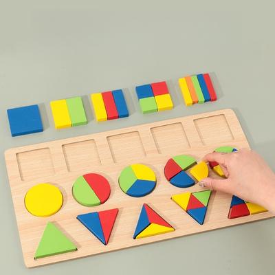 Kids Shapes Wooden Puzzle Montessori 3D Geometric Board Preschool Learning Educational Game Color Cognition Toy for Children
