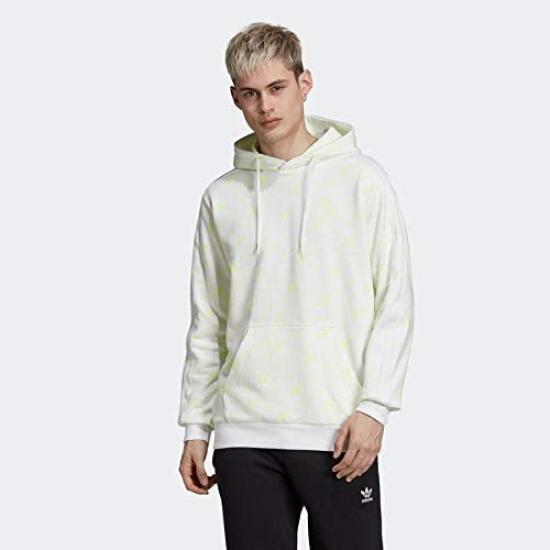 adidas Originals MONO HOODIE Monogram French Terry Pullover Size S Flash Yellow Sweatshirt, (162-168cm), GDD87, White/Light