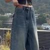 Women's Blue Retro Wide-Leg Jeans - Spring Collection, Floor-Length, Small To Plus Sizes, Trendy and Loose Fit.