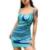 Stylish Fashion Sexy Beach Summer Fashionable New Women's Clothing Sexy Asymmetrical Water Ripple Print Sling Bodycon Dress