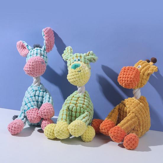 Indestructible Plush Dog Toy for Aggressive Chewers Squeaky Chew Toy Dogs Teething Support Interactive Pet Toy for All Dog Breeds