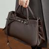Genuine Leather: Niche Hand-held Women's Bag, Retro and Simple Belt Buckle Briefcase, Single-shoulder Crossbody Bag