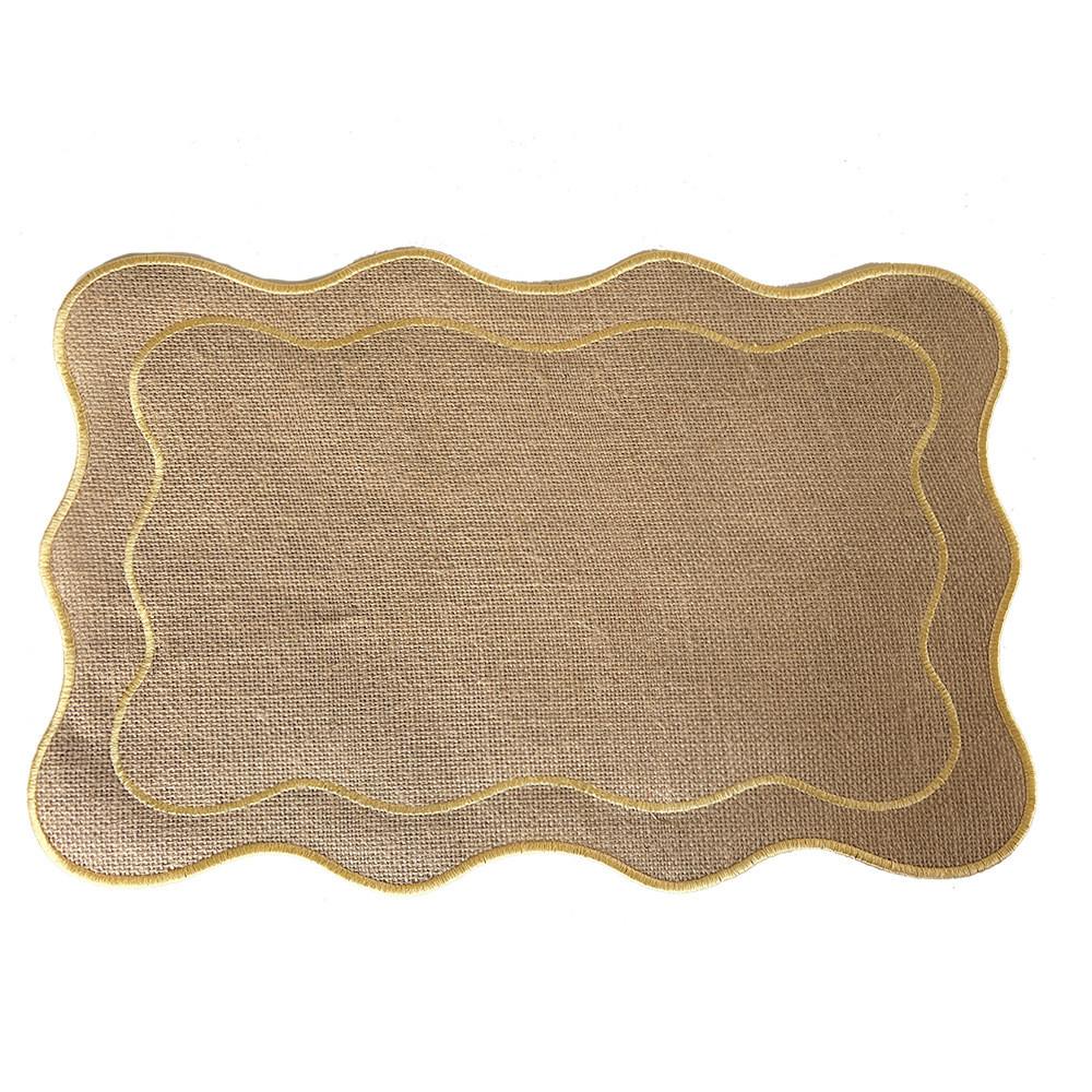 Hemp Embroidered Rectangular Table Mat With Waterproof Cover For Vintage Dining Decor