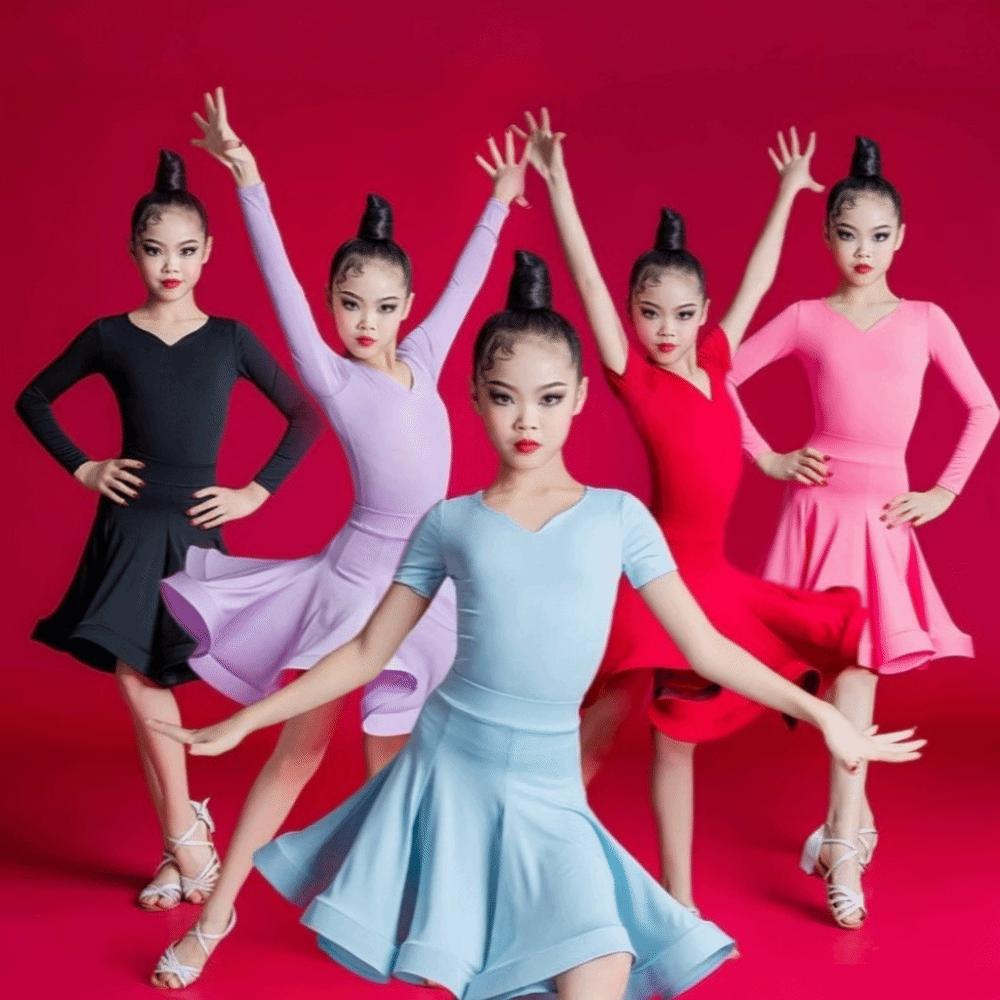 Long Sleeve Latin Dance Dress Glossy Latin Performance Costume  Competition