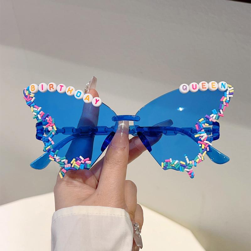 KAMMPT Butterfly Shaped Sunglasses with Sprinkles Women Fashion Birthday Gift Decor Shades Trendy Original Handmade Sun Glasses