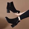 Retro thick heel velvet warm Martin boots autumn and winter new British style fashion versatile high heel short boots