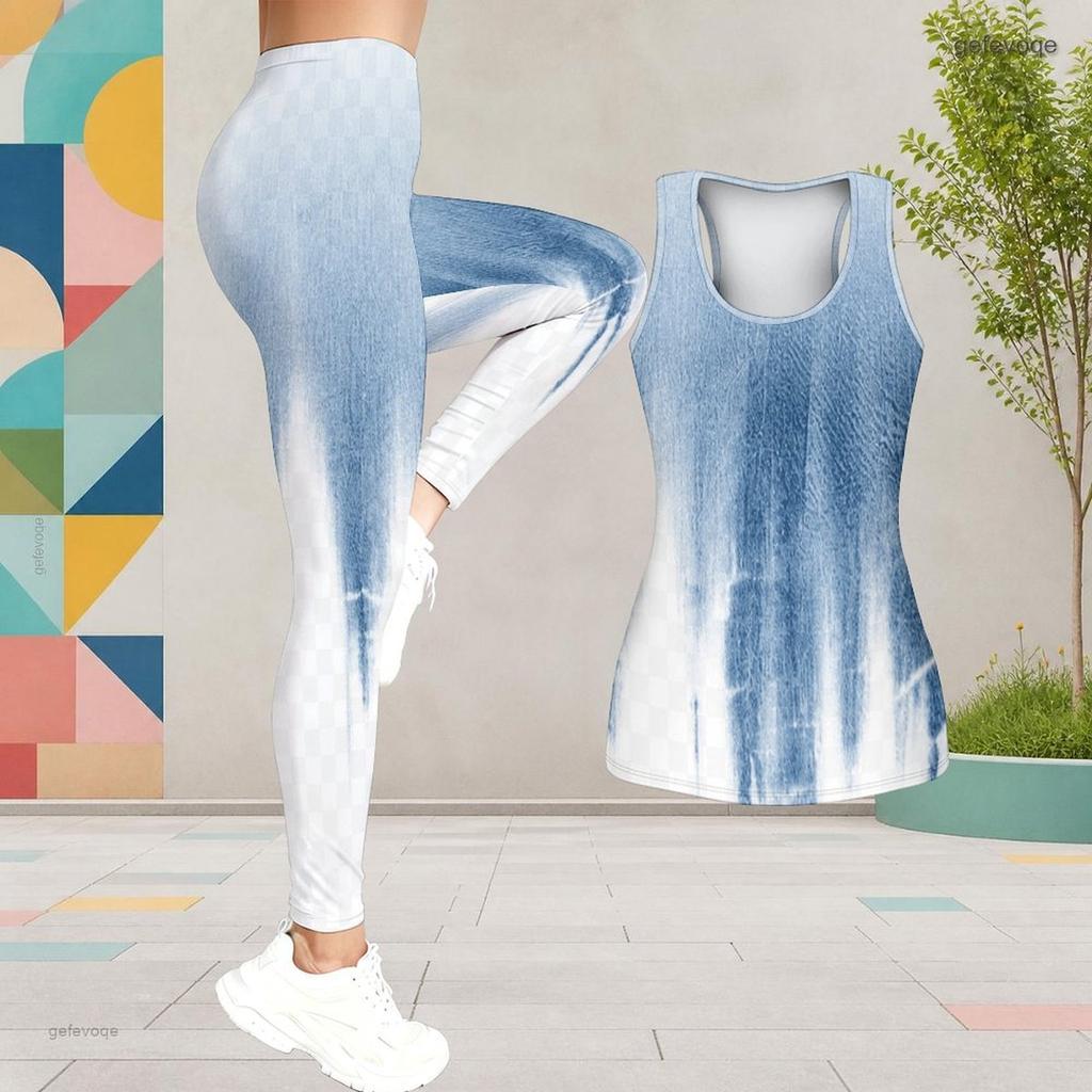 Women Plus Size Printed Scoop Neck Sleeveless Tank Top And Fitted Long Pants Two Piece Set