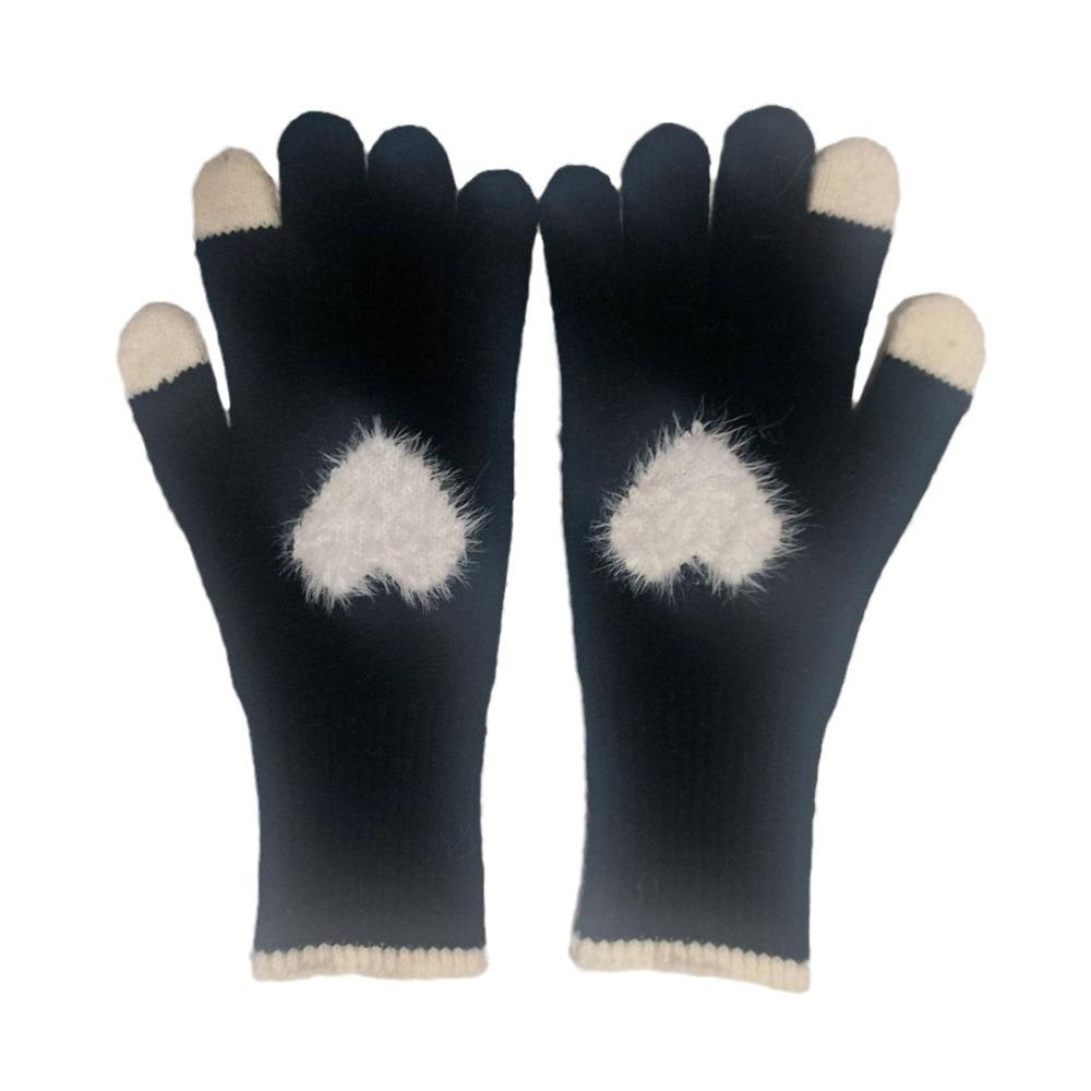 Cold Weather Korean Style Heart Gloves Touchscreen Thick Warm Knitted Gloves Coldproof Winter Mittens Autumn Winter