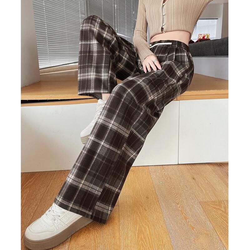 TonLion Women's 2025 Autumn/Winter Maillard Plaid Loose Casual Long Pants