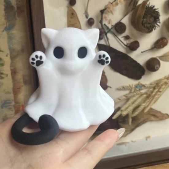 Yousheng Halloween Ghost Cat Statue Cute Mini Cat Figurine Cartoon Desk Ornament for Home Office Tabletop Shelf Decor