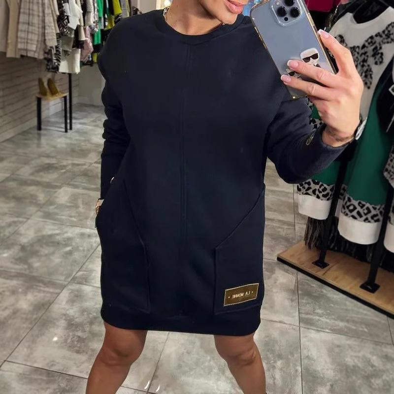 2024 Herbst Lässiges lockeres Strickkleid mit langen Ärmeln - Einfarbig