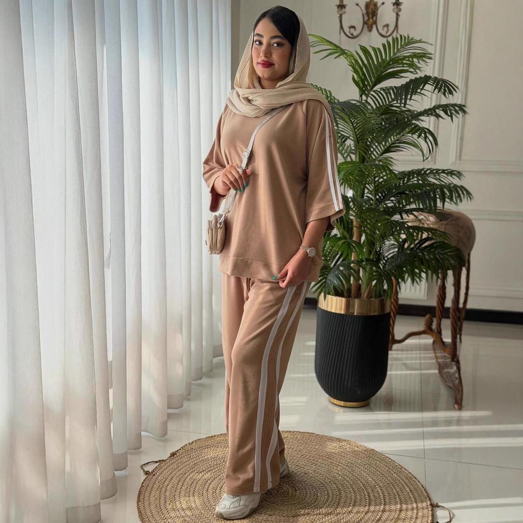  Cross-border European and American Women's Clothing Amazon Sports Long-sleeved Pullover Home Simple Top Casual Pants Set