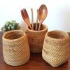 Handmade Pen Holder Hand Woven Wood Vine Rattan Stationery Container Storage Box Organizer Office School Desk Accessories Decor