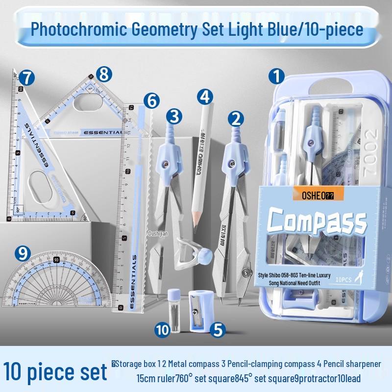 Student Geometry Ruler Set for Elementary to Junior High - Includes Compass, Triangle, and Sixth Grade Supplies