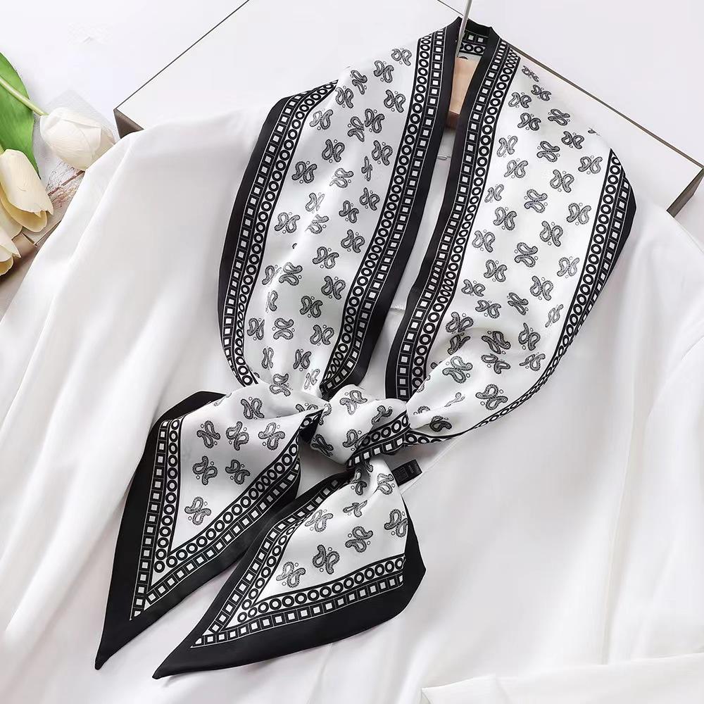 Luxury Design Silk Skinny Headwear Scarf Women Print Spring Neck Tie Hair Hand Bag Ribbon Wrist Belt Foulard Headband Lady