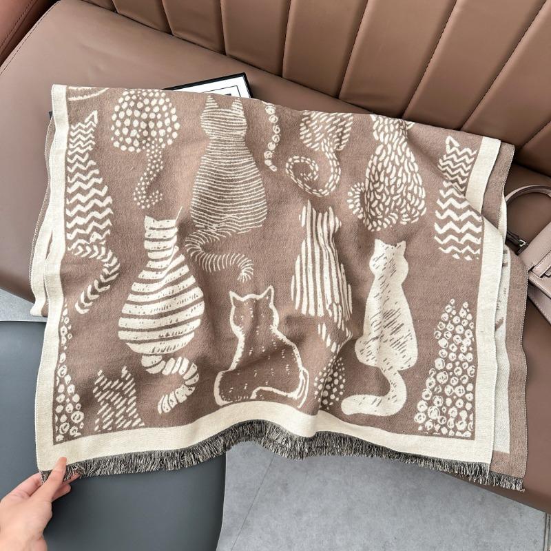 Autumn and winter new cat fashion imitation cashmere scarf women's printing temperament warm scarf air conditioner shawl