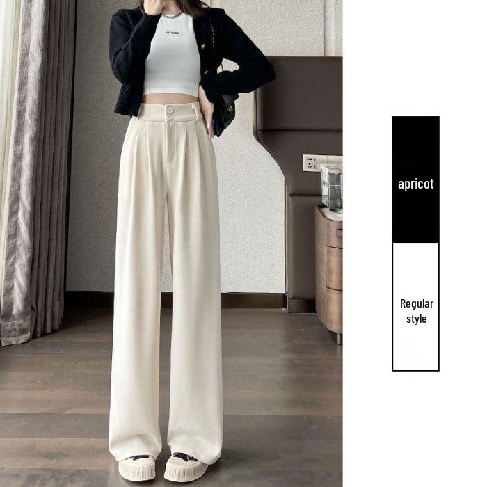 

European Black Cotton Plush Pants: Women s High Waist Slim Straight Wide Leg, Autumn/Winter 2025 Korean Style. L абрикосовый