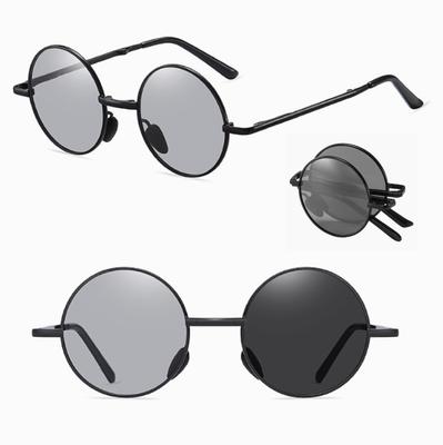 REONAS Polarized Photochromic Folding Round UV Classic Round Set 2 + Sunglasses, Glasses, Protection, Glasses, (Black)