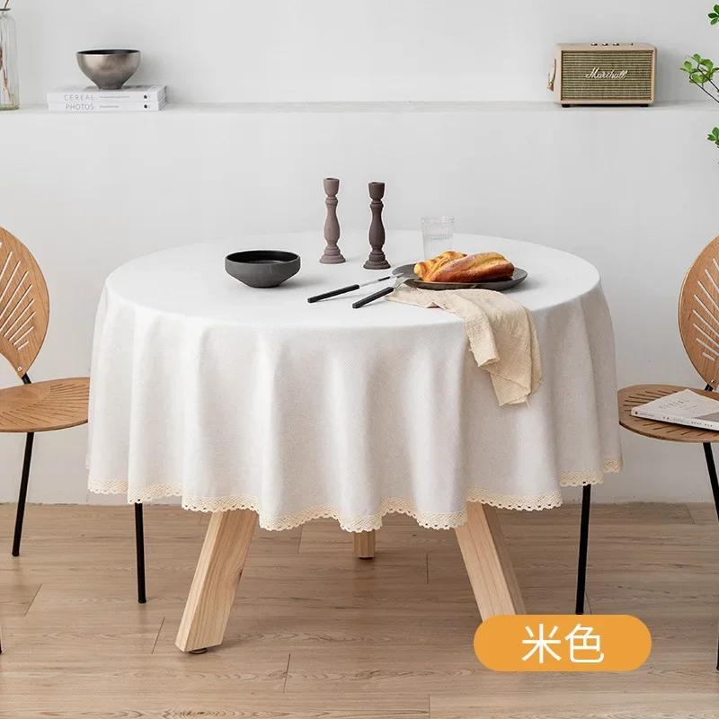 Modern Minimalist Linen Solid Round Tablecloth Handmade Lace Thickened Table Cloth Waterproof Dustproof Table Cover
